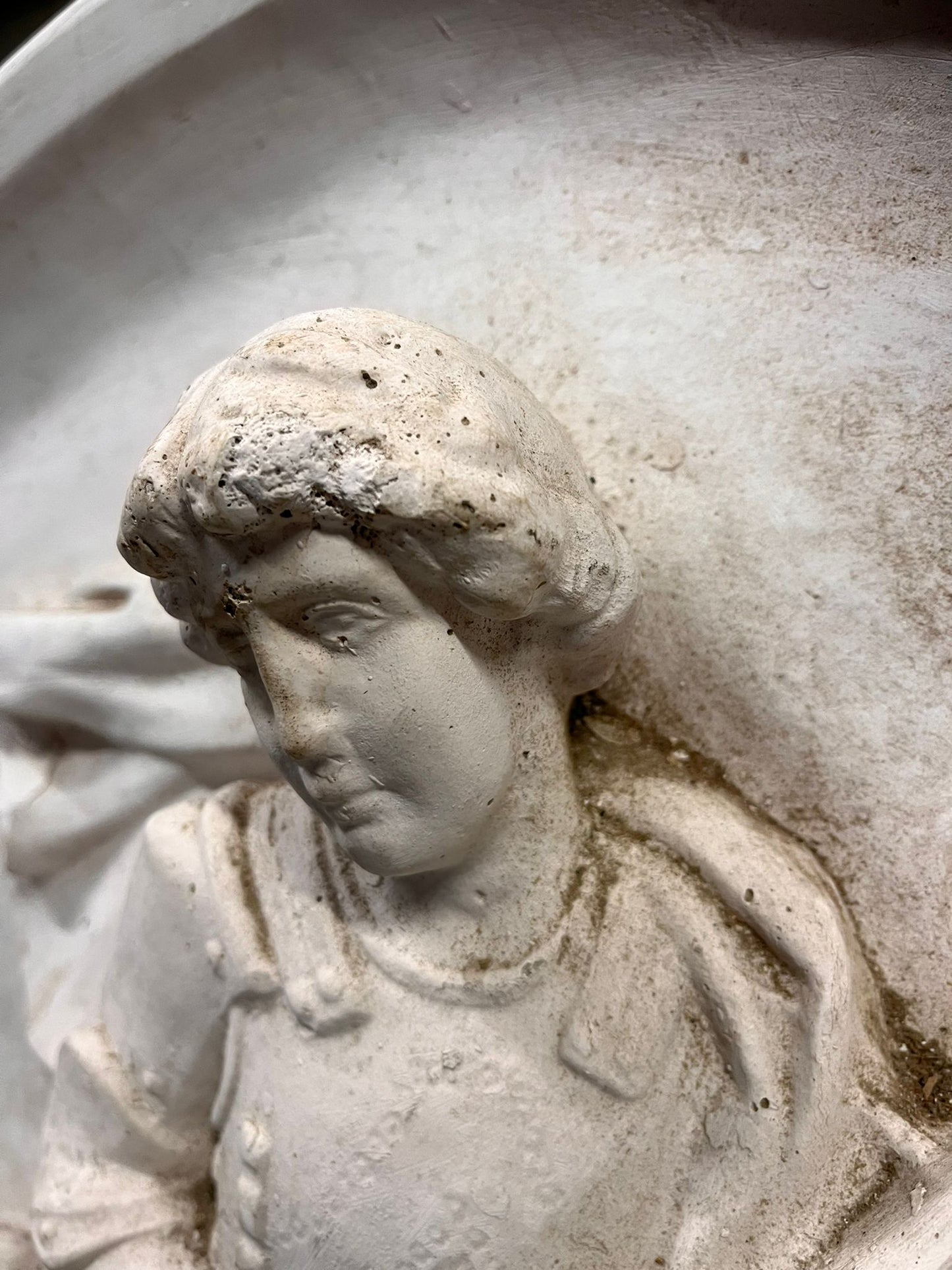Large Plaster Circular Relief of rider on Horseback