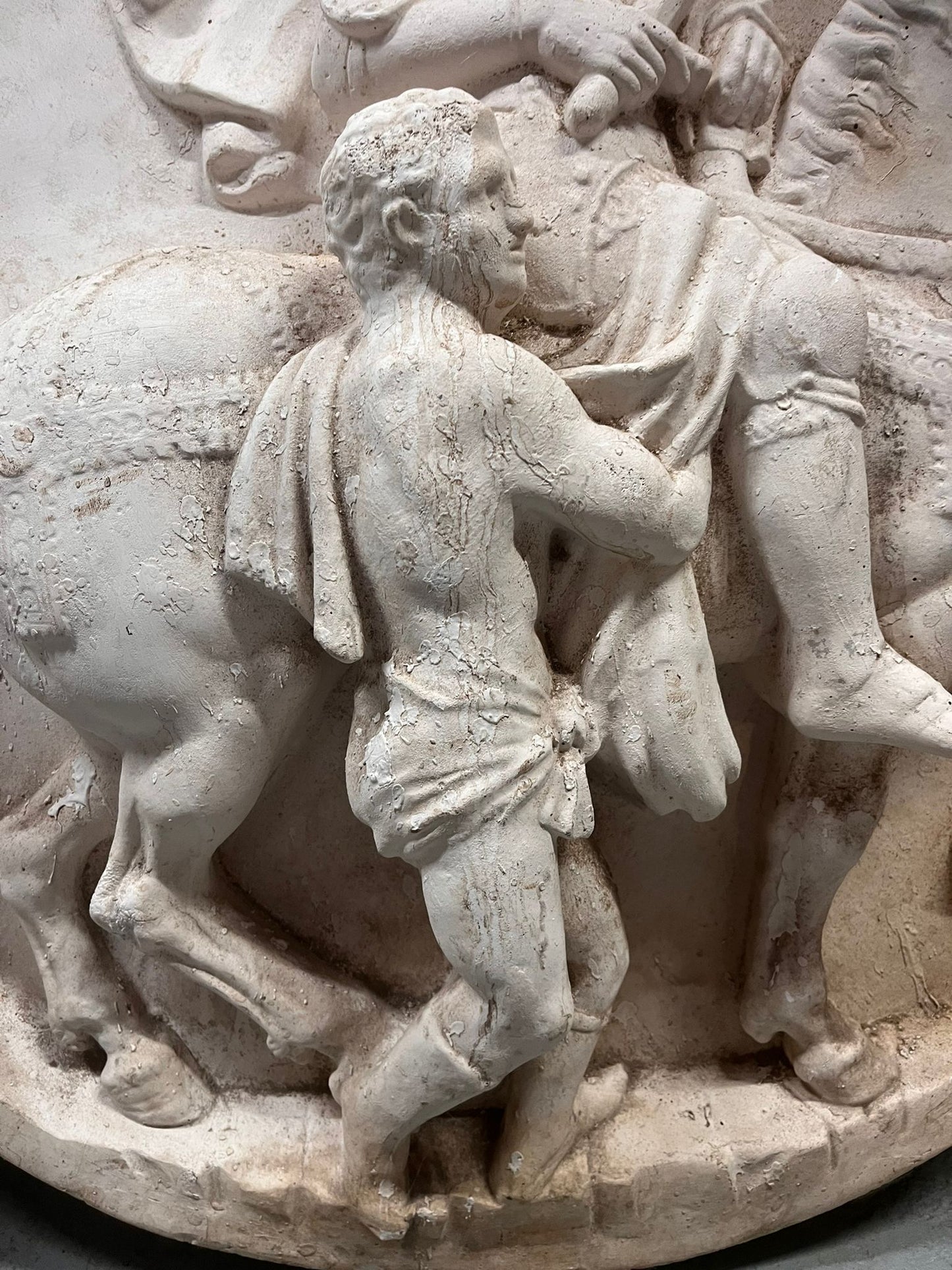 Large Plaster Circular Relief of rider on Horseback