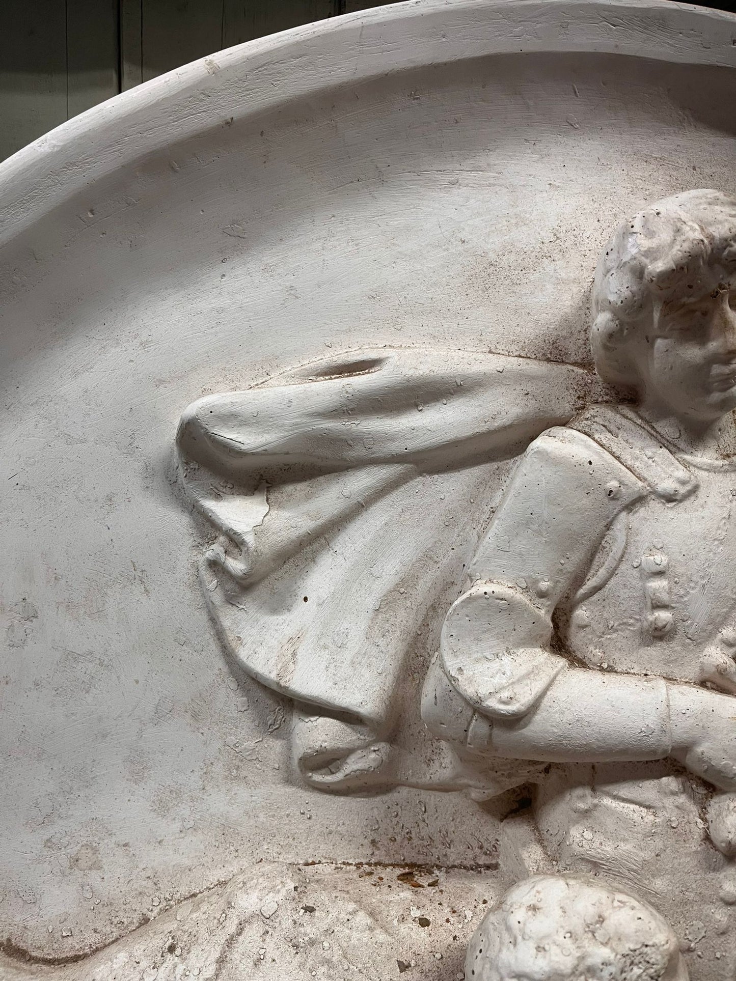 Large Plaster Circular Relief of rider on Horseback