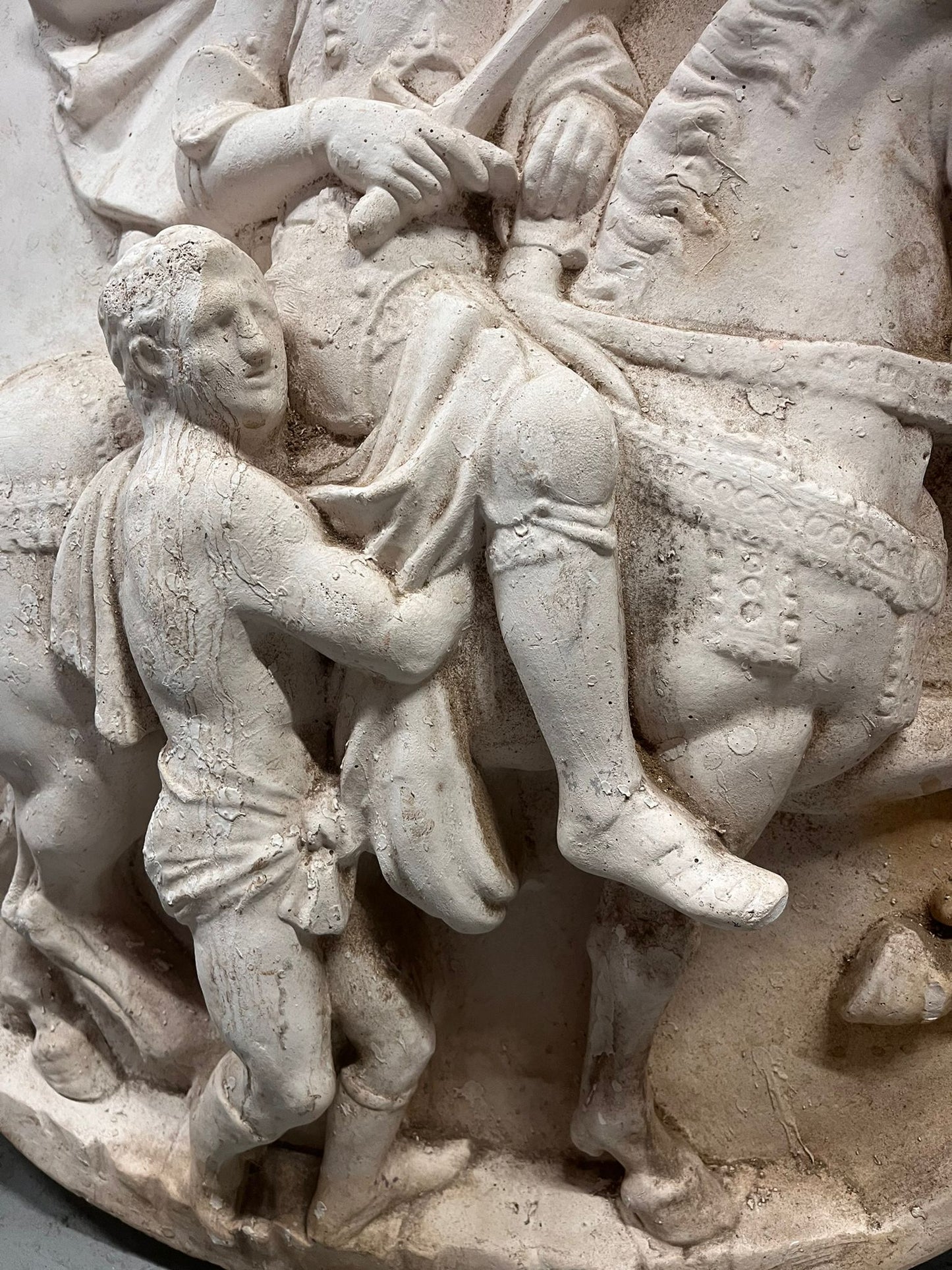 Large Plaster Circular Relief of rider on Horseback