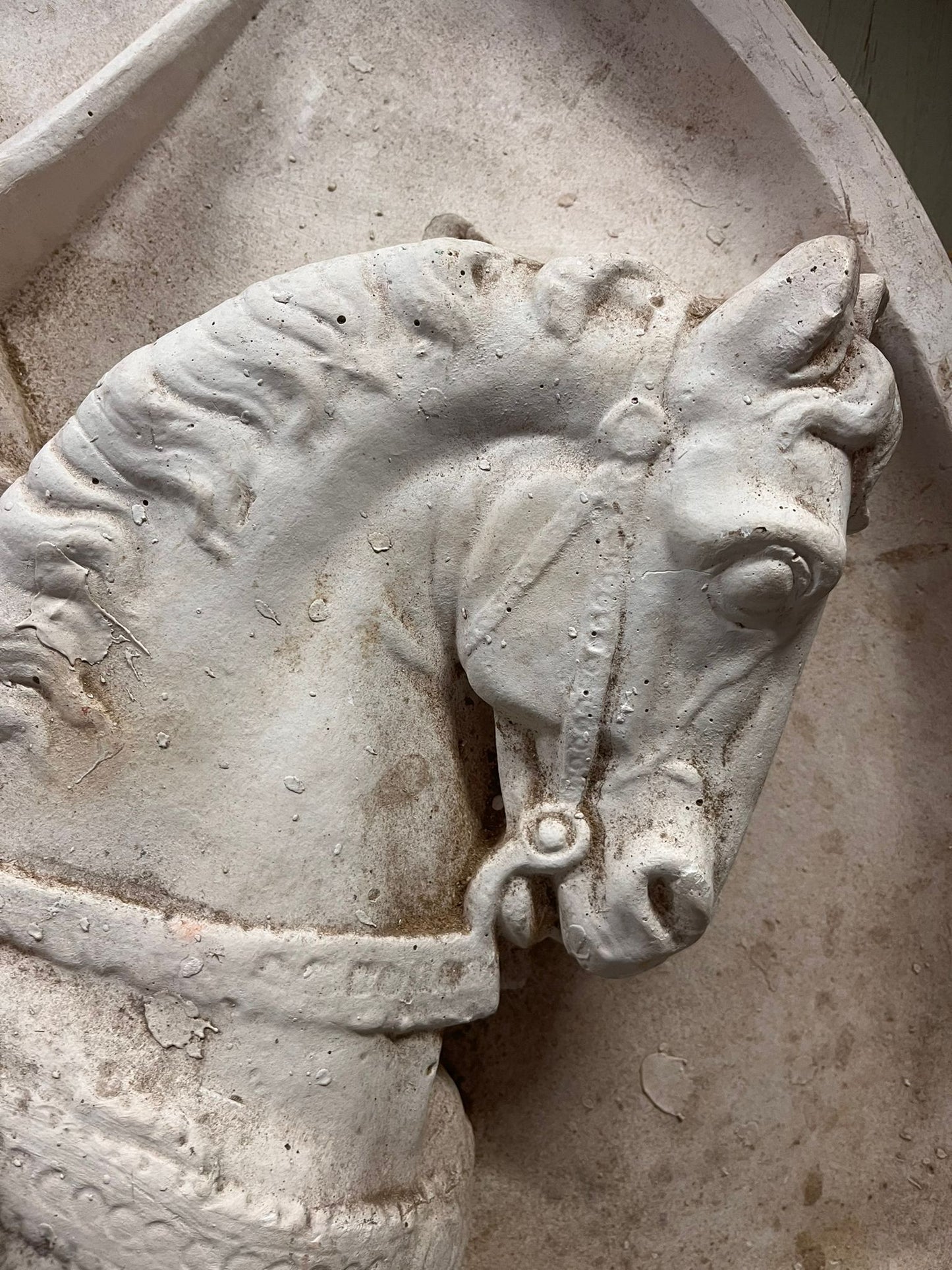 Large Plaster Circular Relief of rider on Horseback