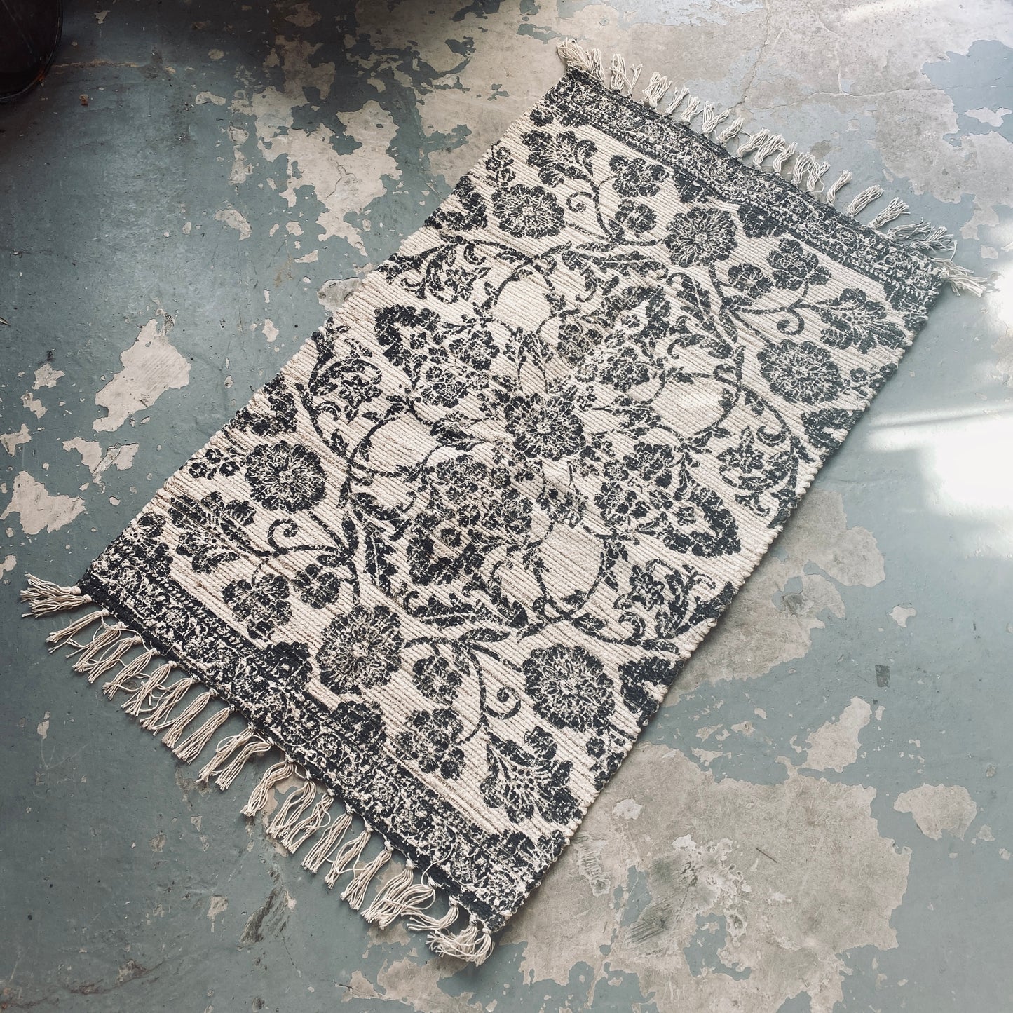 Black and White batik hand printed 100% cotton rug