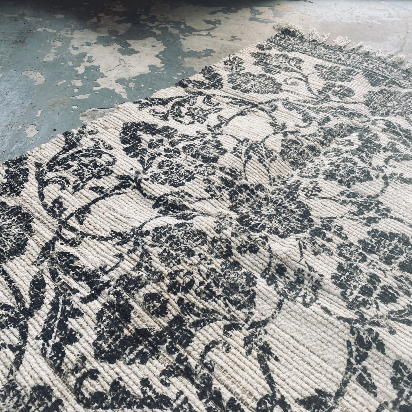 Black and White batik hand printed 100% cotton rug