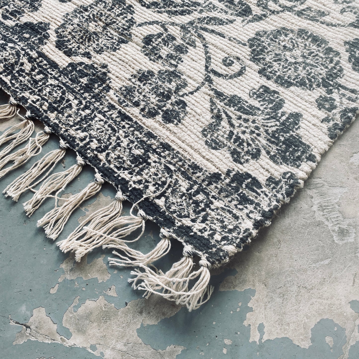 Black and White batik hand printed 100% cotton rug