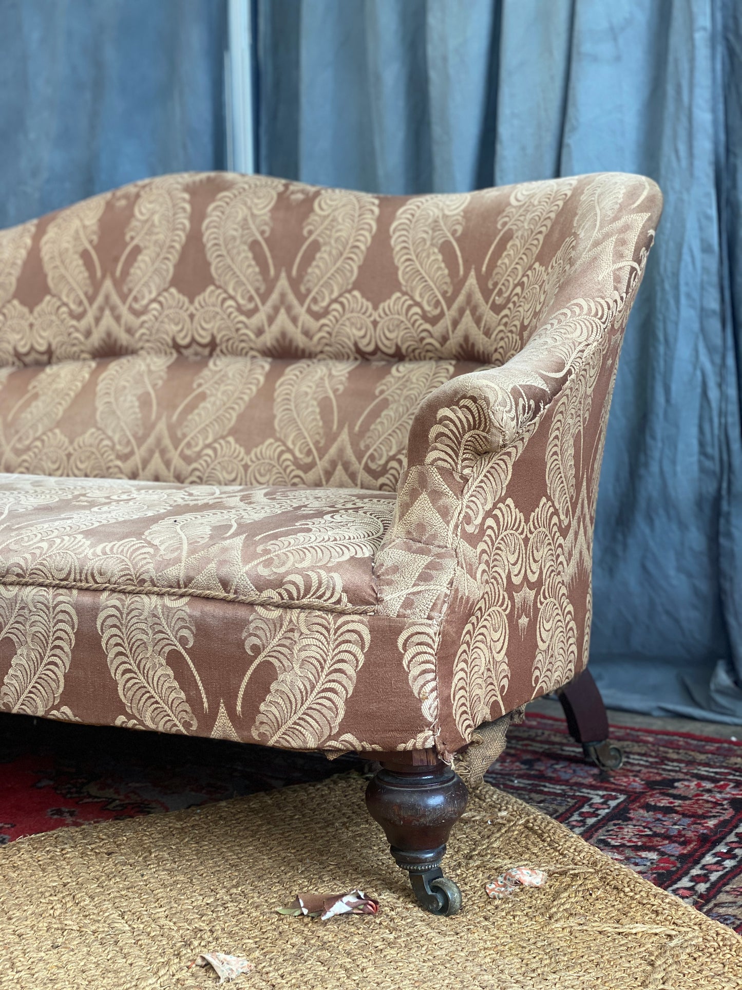 3 seater Victorian sofa with fern leaf upholstery