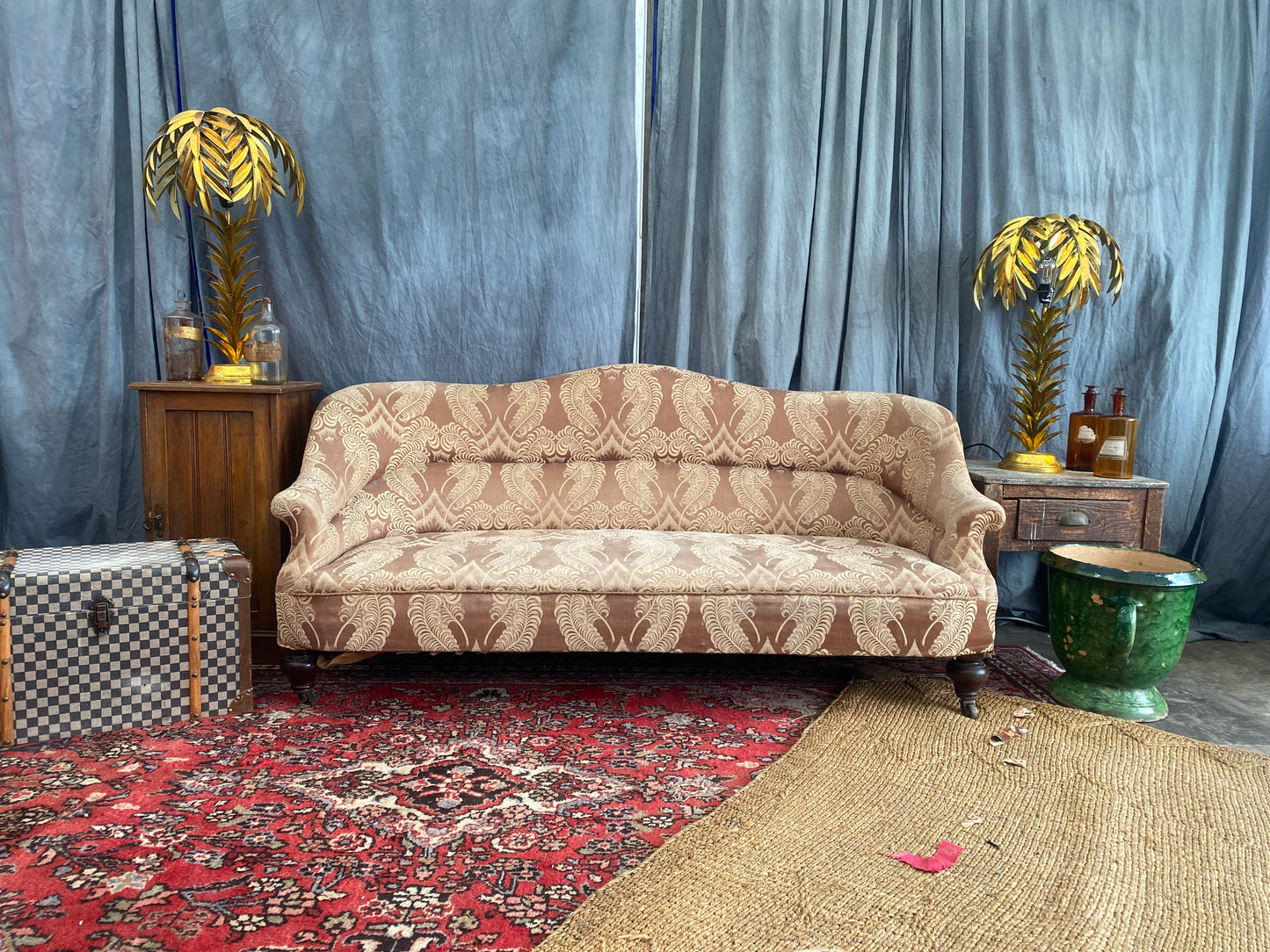 3 seater Victorian sofa with fern leaf upholstery