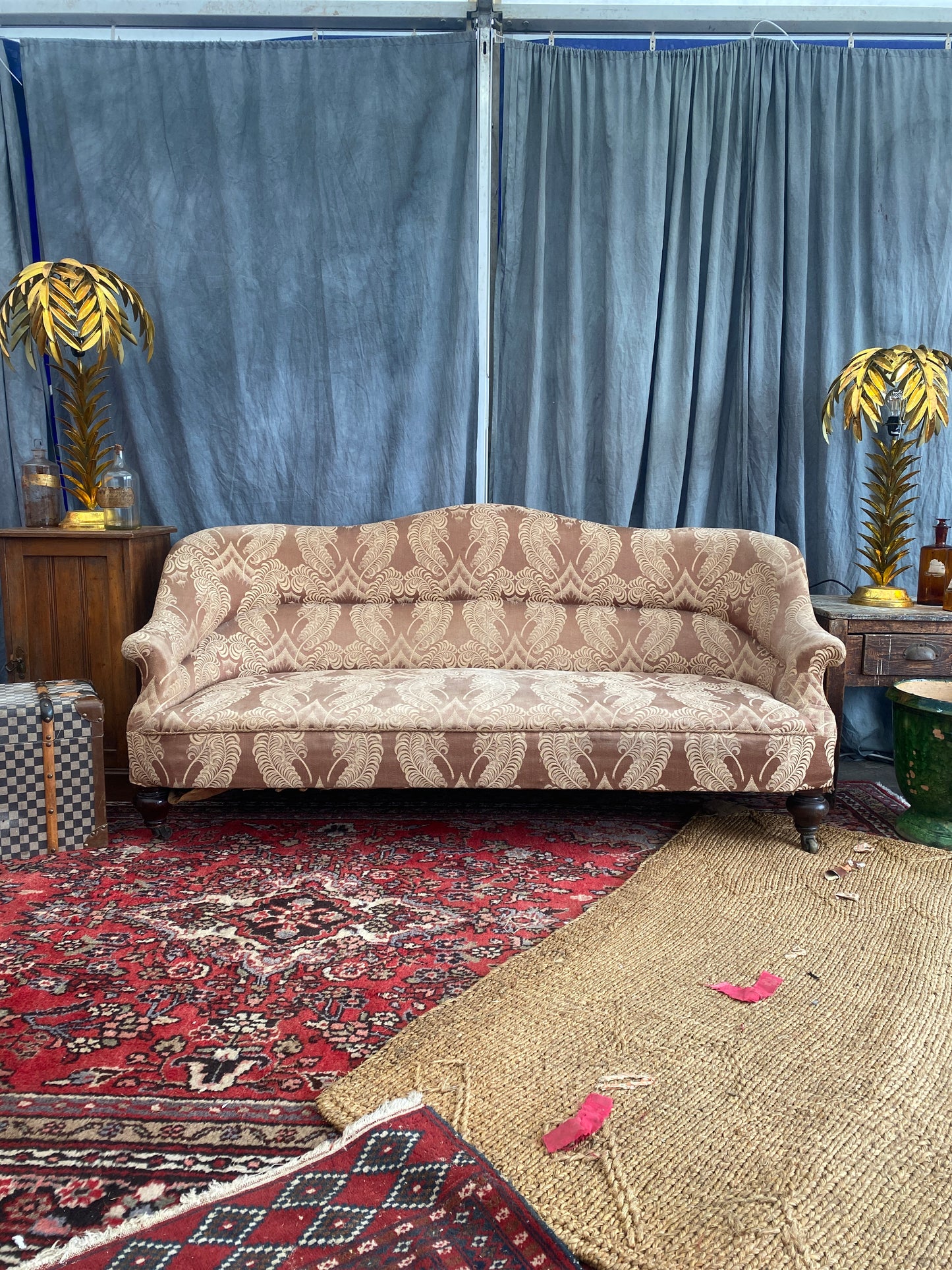 3 seater Victorian sofa with fern leaf upholstery